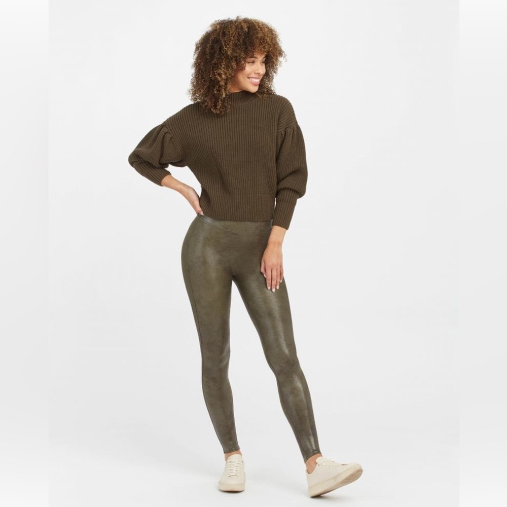 SPANX Faux Leather Croc Shine Leggings in Darkened Olive Size XL/TG